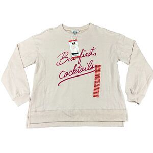 WildFox Size XS Women's Light Pink Crewneck Sweatshirt "But First Cocktails" NWT